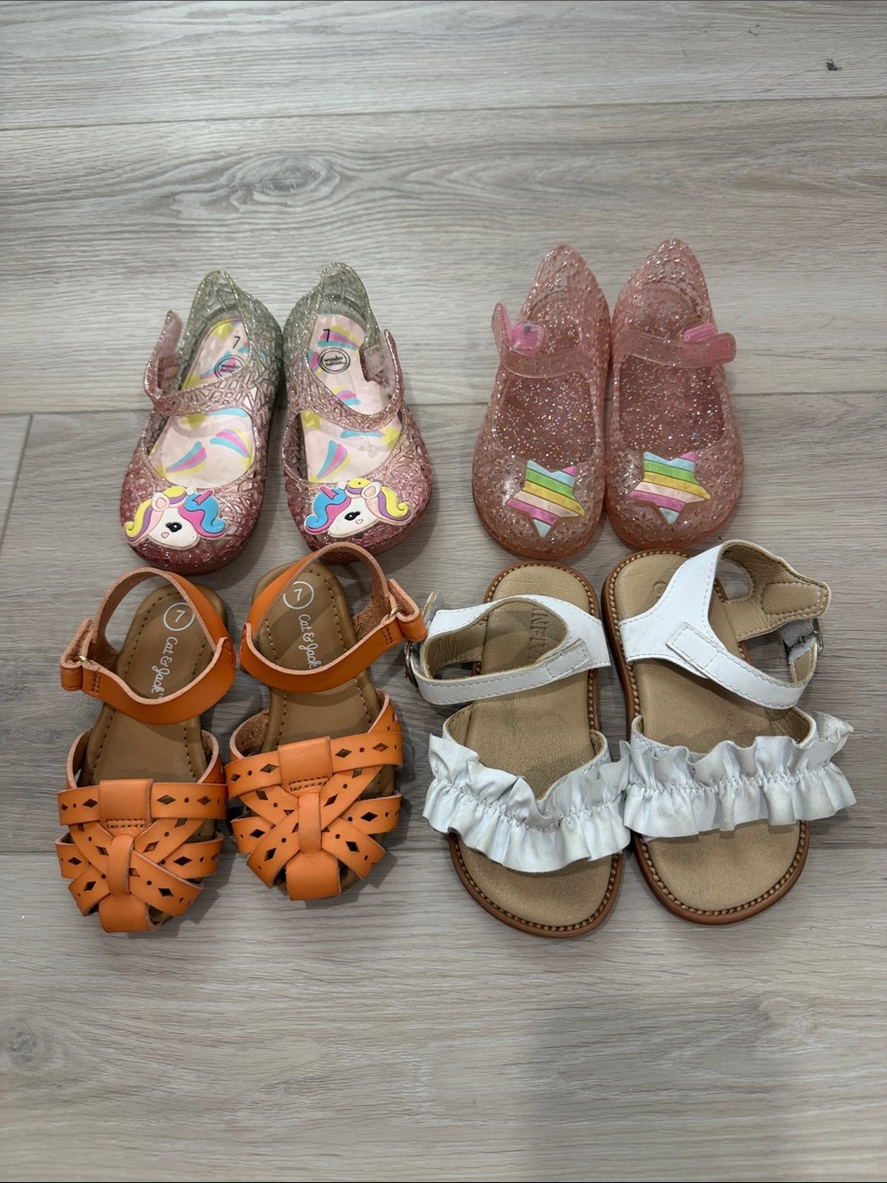 Bundle size 7 - Girls Pink Glitter Jelly Shoes with Unicorn Detail and sandals